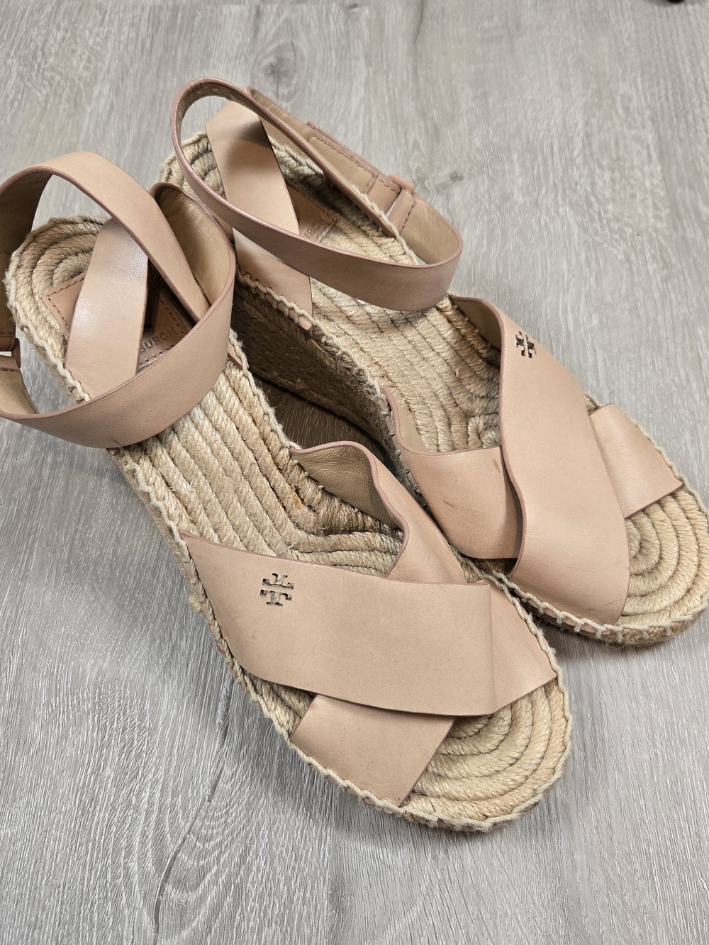 Tory Burch Ines Espadrille Wedge Sandals Beige US 9